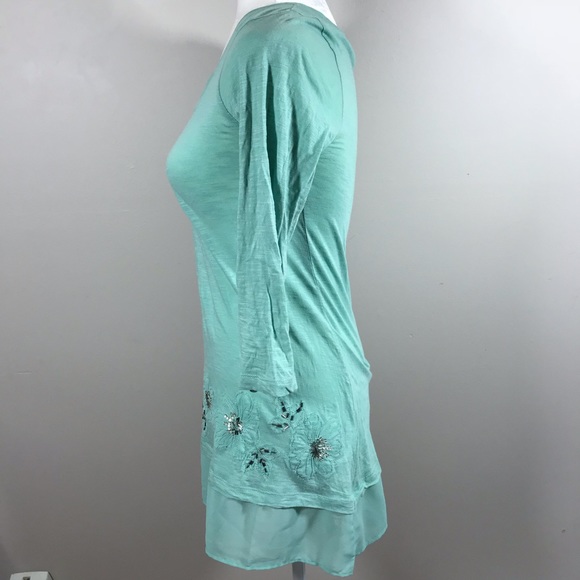 LOGO by Lori Goldstein teal top floral beading - Picture 4 of 7